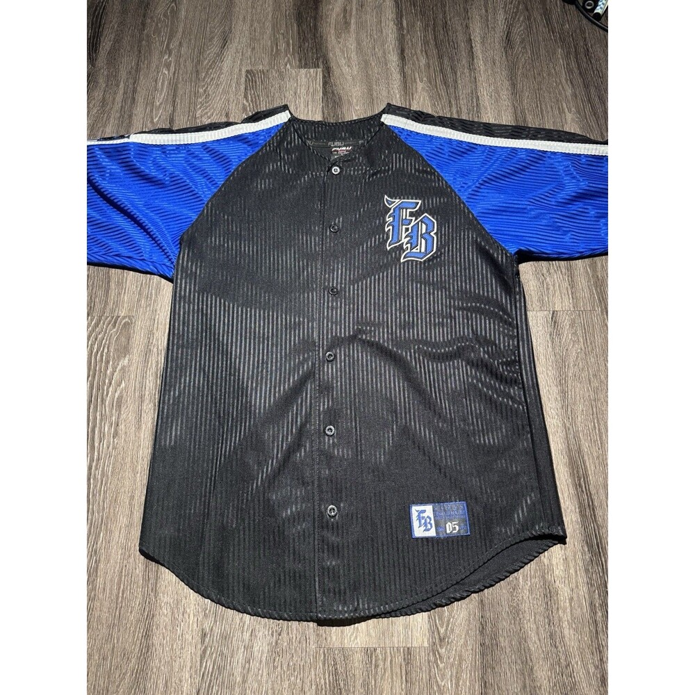 Vintage FUBU 05 Baseball Jersey Mens Large Black Sports Stripped